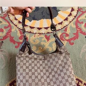 Gucci Tan and Brown Monogram Shoulder Bag